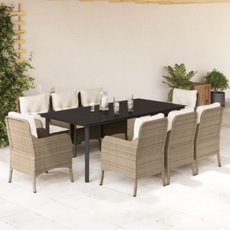 vidaXL Set Comedor De Jard&iacute;n 9 Pzas Con Cojines Rat&aacute;n Sint&eacute;tico Beige Vidaxl