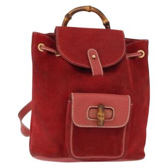 Gucci Vintage Bamboo Leather Red Leather Backpack Bag (Pre-Owned)