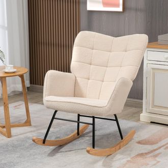 HOMCOM Wingback Rocking Chair for Nursing w/ Steel Frame and Wooden Base Beige | TJ Hughes