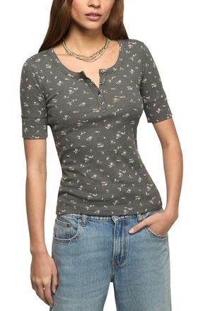 Lucky Brand Rib Henley Top in Black Floral at Nordstrom, Size Xx-Large