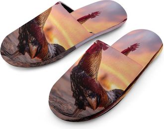 Generic Rooster Crowing at Sun Mens Cozy Memory Foam Slippers Warm Cotton House Shoes Comfy Slipper for Indoor Outdoor