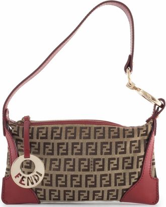 Fendi Beige Red Color Canvas Leather Pouch (Pre-Owned)