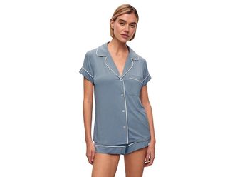 Eberjey Gisele - Shortie Short PJ Set Womens Pajama Sets Faded Denim/Ivory : MD, Modal/Spandex