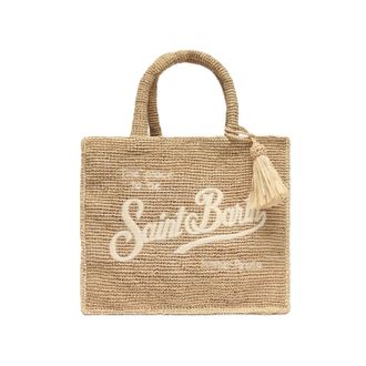 MC2 Saint Barth Rectangular Woven Tote Bag with Script Logo