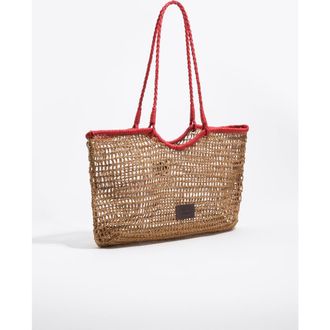 Bimba & Lola Large Dark Raffia-Effect Shopper Bag in Dark Natural at Nordstrom