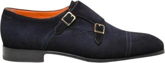 Santoni Double Buckle Loafer - Heren - Nette schoenen - Blauw - 43 1/2 EU - Leer - Schoenen