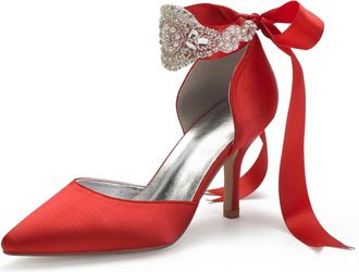 Miyoopark Women Shoes Heels for Wedding Closed Pointed Toe Evening Pumps Shoes M520 Red UK 4.5