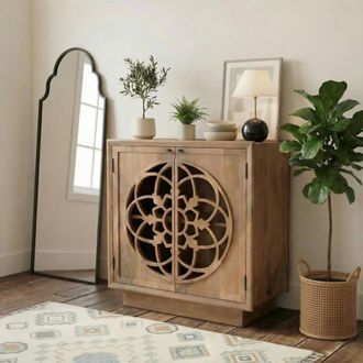 Furniturebox Wharton Square Walnut Wood Decorative Sideboard