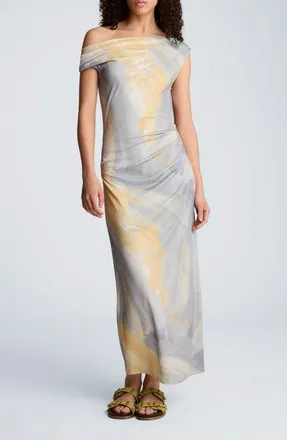 Kenneth Cole Ruched One-Shoulder Maxi Dress in Pastel Yellow Multi at Nordstrom, Size Medium