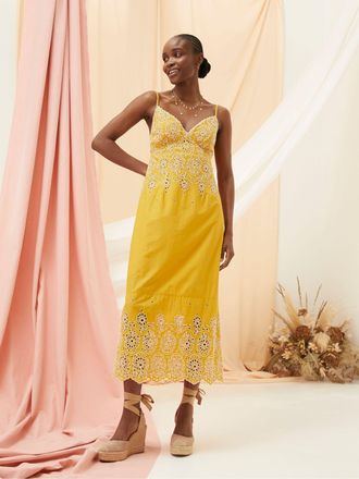 Fat Face FatFace Daisy Yellow Broderie Midi Dress