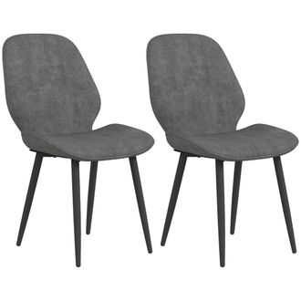 HOMCOM Dining Chairs Set of 2 - Velvet Fabric Upholstered Kitchen Chairs with Solid Metal Legs for Dining Room - Living Room - Lounge - Grey | TJ Hug