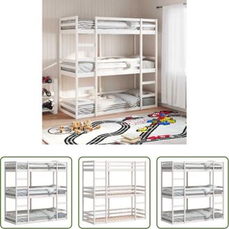 vidaXL Letto a castello triplo - Letto a Castello Triplo Bianco 90x190 cm Legno Massello di Pino