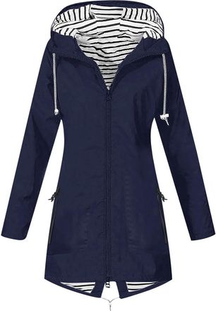 Generic Dark Blue Regatta Waterproof Jackets for Women UK Lightweight Hooded Raincoat Ladies Rain Jacket Durable Windproof Sunscreen Jackets Water-Resistant W