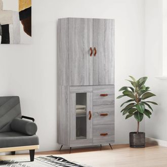 vidaXL Vidaxl - Aparador Alto Madera Contrachapada Gris Sonoma 69,5x34x180 Cm