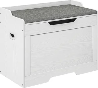 HOMCOM Cassapanca In Legno Da 103l Con Cuscino In Tessuto 75x40x56cm Bianco - Homcom