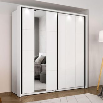 Dmora Armario 2 Puertas Asilah, Ropero De Dormitorio Con 2 Estantes, Barra Para Ropa, Apertura Corredera, 195x205h Cm Blanco Mate