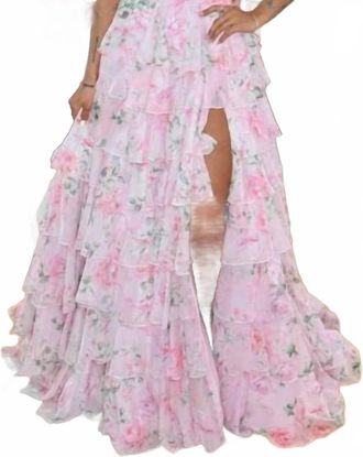 Sherri Hill Floral With Pearl Trim Gown In Pink/multi Print