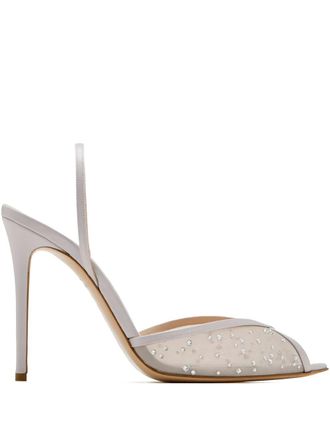 Andrea Wazen 105mm Katy Sling crystal-embellished slingback pumps - women - Satin/Crystal/Mesh/Leather/Leather - 39 - Neutrals