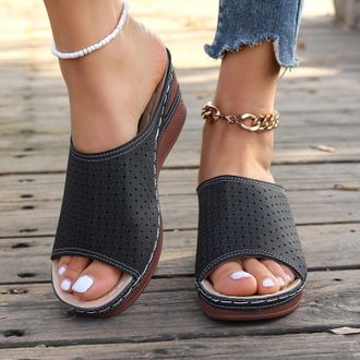 Generic Beach Sandals for Women Open Toe Casual Slip On Shoes Solid Color Stylish Versatile Classic Breathable Comfortable Wedge Sandals Summer Outdoor
