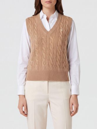 Polo Ralph Lauren Maglia a trecce a maniche corte in lana e cashmere con scollo a V