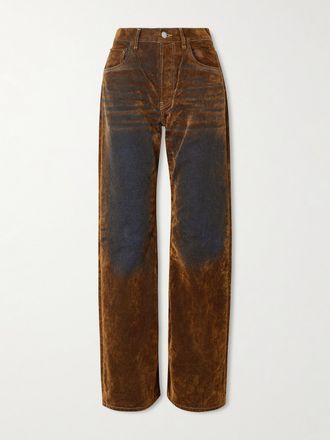 Acne Studios Jeans A Gamba Larga E Vita Media Effetto Scamosciato - Marrone