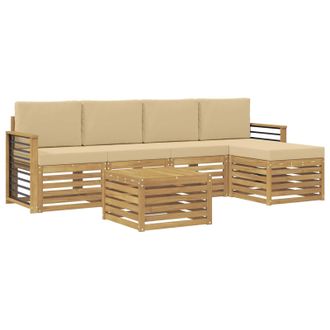 vidaXL Conjunto De Sof&aacute;s De Exterior Con Coj&iacute;n 6 Pcs Y Beige Poli&eacute;ster Vidaxl