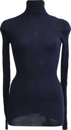 Jil Sander Ribbed-Knit Turtleneck Sweater in Navy Blue Wool