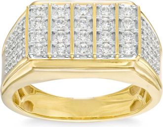Pompeii3 1Ct Mens Diamond Rectangle Multi-Row Ring in 10k Yellow Gold