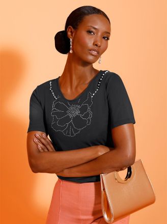 Cr&eacute;ation L Rundhalsshirt CREATION L Shirt, Damen, Gr. 36, graphit, 95% Viskose, 5% Elasthan, unifarben, Rundhals, Shirts Rundhalsshirt