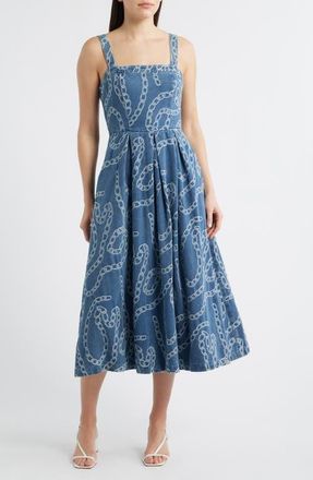 ZOE AND CLAIRE Chain Print Cotton Blend Denim Sundress at Nordstrom, Size X-Large