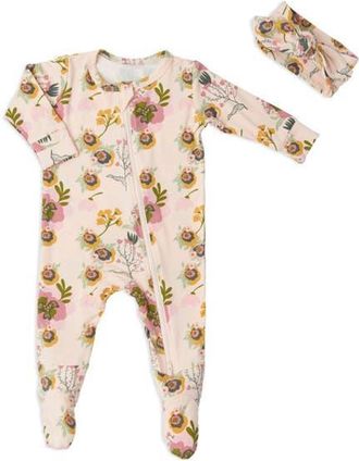 Everly Grey Jersey Long Sleeve Footie & Head Wrap Set in Camellia at Nordstrom, Size Newborn