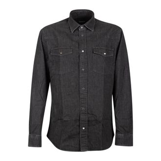 Dondup Grijze Zakoverhemd Snap Button Sluiting - Heren - Casual Overhemden - Grijs - M - Katoen - Overhemden