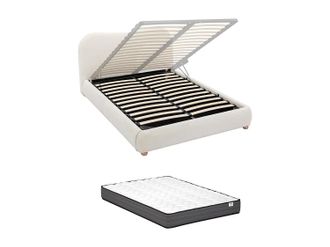 Vente-Unique Canap&eacute; abatible 160 x 200 cm - Tela boucl&eacute; - Blanco + Colch&oacute;n - VANARI