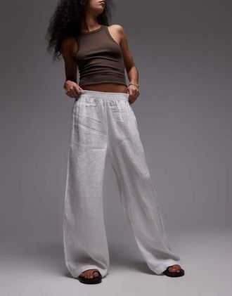 Arket pure linen palazzo pants with pull-on waist in white
