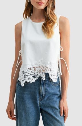 All in Favor Lace Hem Side Tie Tank in White at Nordstrom, Size X-Small