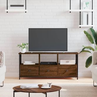 vidaXL Vidaxl - Mueble Tv Hierro Madera Contrachapada Roble Marr&oacute;n 102x33x45 Cm