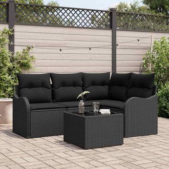 vidaXL Vidaxl - Conjunto De Sof&aacute; De Jard&iacute;n Con Coj&iacute;n 5 Pcs Negro Polirat&aacute;n