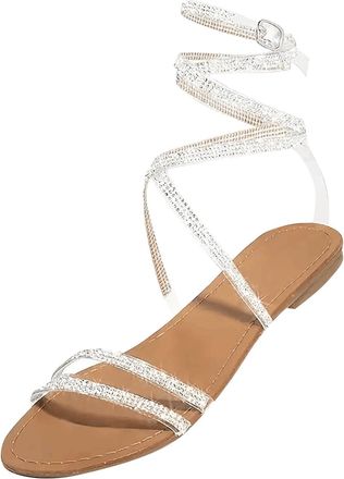 Generic Elastic Strappy Sandals Sandals for Narrow Feet Womens Summer Flat Bottom Sandals With Straps And Tie Straps Red Sandals Size 6 Sandals Size 7 (Brown,