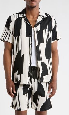 T.R. Premium Abstract Print Camp Shirt in Black at Nordstrom Rack, Size Xxx-Large