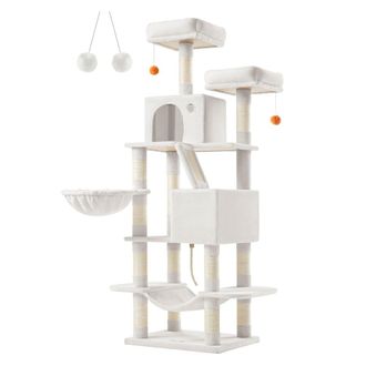 FEANDREA &Aacute;rbol para gatos grandes de 168 cm con plataformas de color blanco
