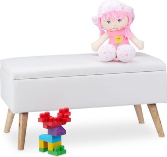 Relaxdays Relaxdays - Banco Almacenamiento 40 L, Acolchado, Patas De Madera, Cuero Sint&eacute;tico, 40 X 80 X 39,5cm, Asiento Ba&uacute;l, Blanco