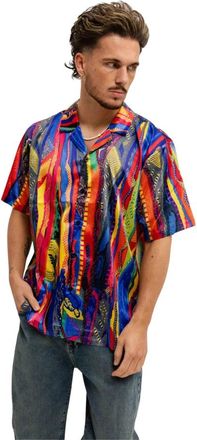 Carlo Colucci Shirt met gebreide print - Heren - Korte mouwen Overhemden - Veelkleurig - L - Polyester - Overhemden
