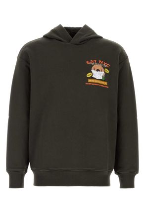 Emporio Armani Mens Charcoal Cotton Sweatshirt - Dark Green Silk - Size Medium