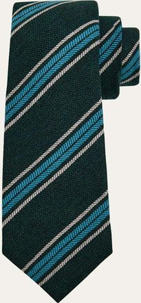 Kiton Mens Herringbone Diagonal Stripe Silk 7-Fold Tie