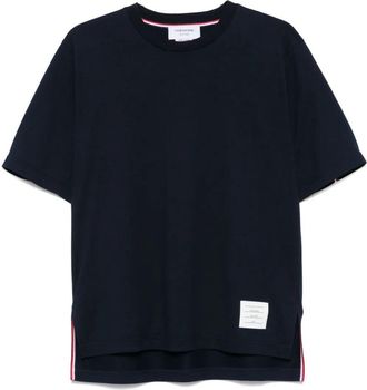 Thom Browne &Uuml;bergro&szlig;es Kurzarm-T-Shirt mit RWB-Strickbesatz aus mittelschwerem Jersey