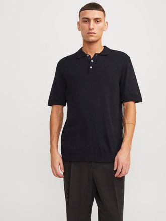 Jack & Jones Poloshirt JACK & JONES JJEEMIL KNIT POLO S/S SN, Herren, Gr. S, schwarz, Strick, Obermaterial: 60% Baumwolle, 20% Nylon, 20% Viskose, unifarben, Basic