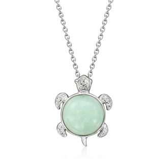 Ross-Simons Jade Turtle Pendant Necklace With Diamonds in Sterling Silver