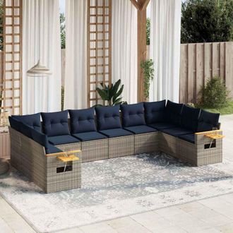 vidaXL Set De Sof&aacute;s De Jard&iacute;n 10 Pzas Con Cojines Rat&aacute;n Sint&eacute;tico Gris Vidaxl