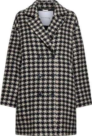 John Richmond Pied de Poule Double-Breasted Jas - Dames - Mantel - Zwart - 2XS - Wol - Jassen