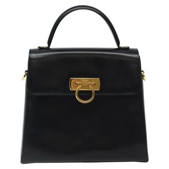 Ferragamo Convertible Top Handle Leather Black Leather Handbag (Pre-Owned)
